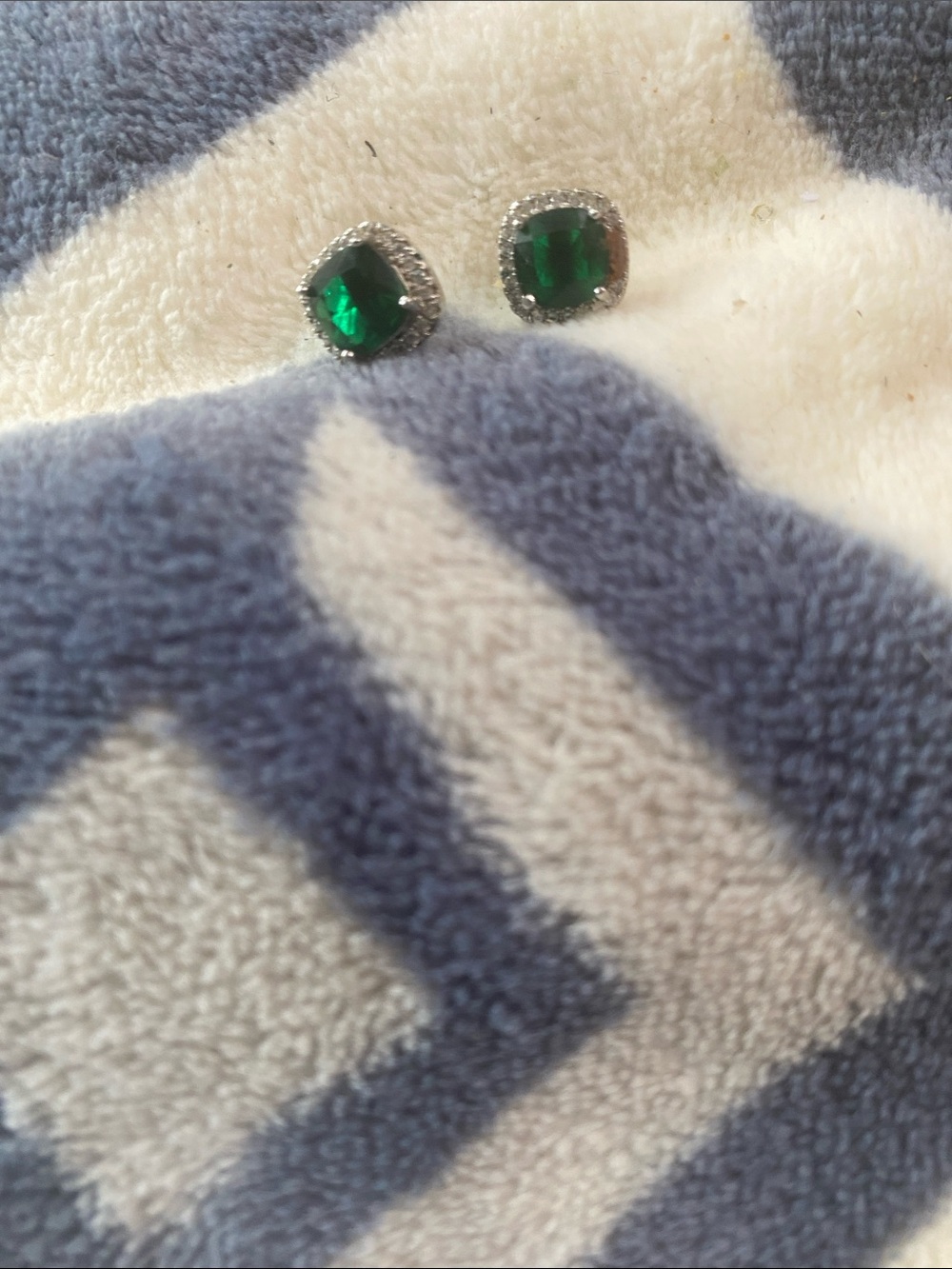 Sterling Silver Cushion Cut Faux Emerald Halo Stud Earrings Cubic Zirconia